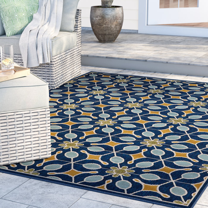 Sol 72 Outdoor™ Monterey Geometric Navy/Blue/Gold Area Rug & Reviews